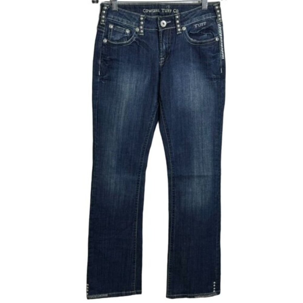 Cowgirl Tuff Co Chrome Gypsy Denim Blue‎ Jeans Western Stretch Studs Size 28x35